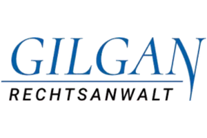 Prokanzlei Logo Gilgan mit blauem Schriftzug auf transparentem Hintergrund.
